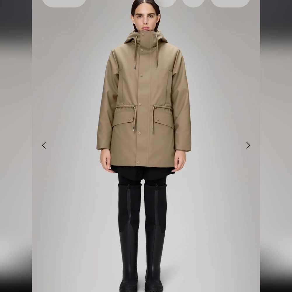 NWT! Rains, Nome String W Parka, Beige, Size Small, MSRP $525